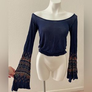 Y2k boho long sleeve crop top